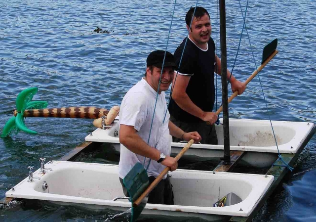 Fergus & Ciaran taking a bath... to sea. Photo: MB